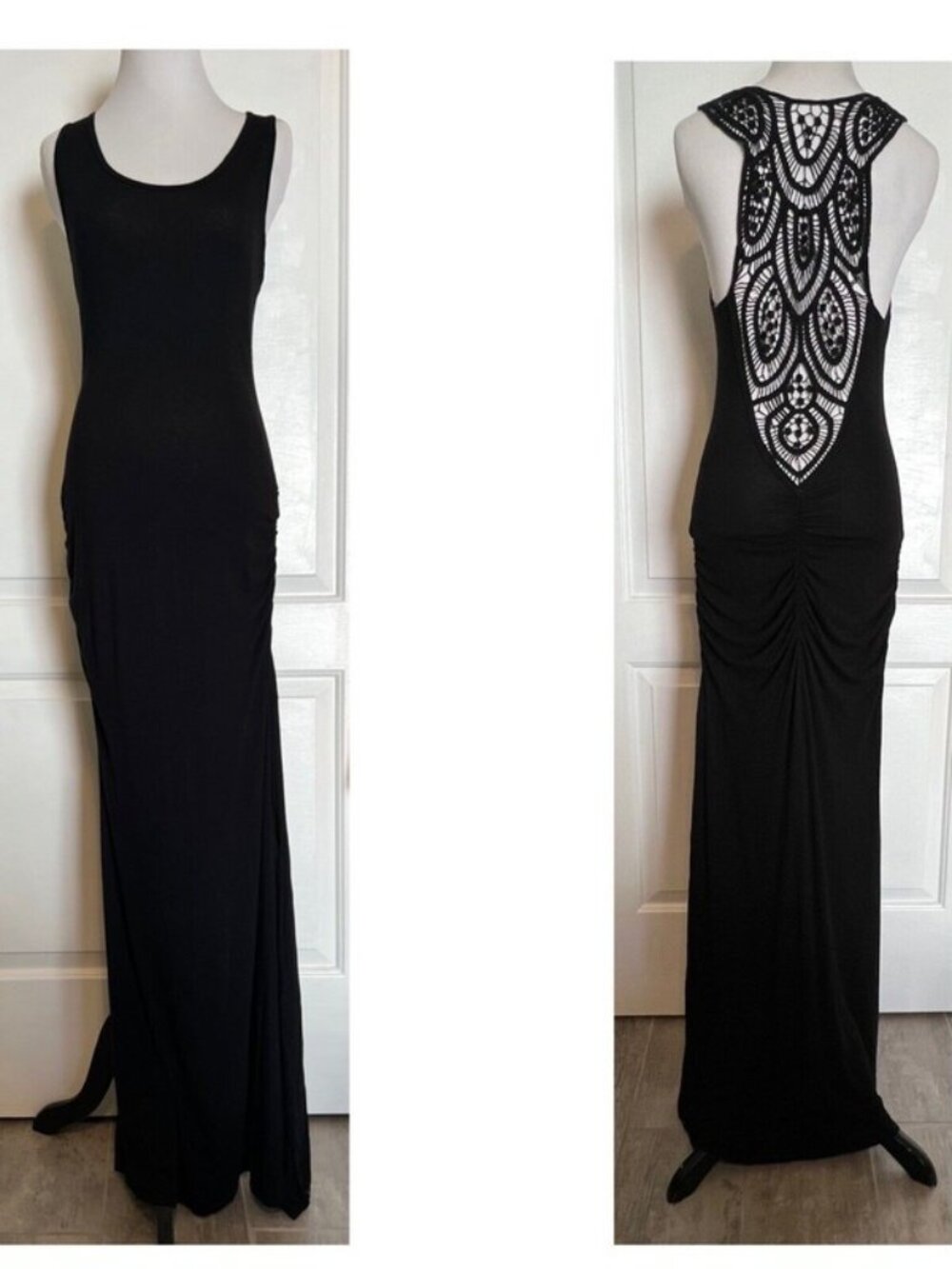 Los Angeles Boutique Black Racerback Lightweight Macrame Back Maxi Dress Beach M